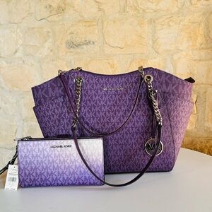 Michael Kors Purple Tote and Clutch Set